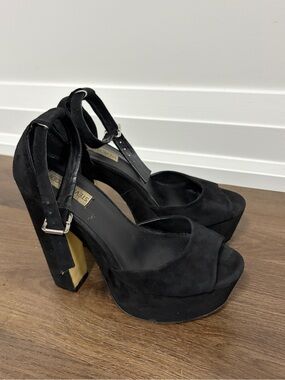 Steve Madden Micheala Black Suede Platform Block Heel Sandals - Size 8